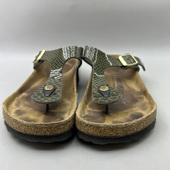 Birkenstock Gizeh Snake Print Sandals Women Size 6 Green Buckle Thong Flip Flops - Picture 2 of 8